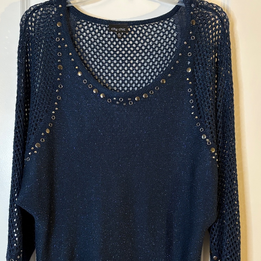 Navy Sweater with Mesh Sleeves - Picture 5 of 8